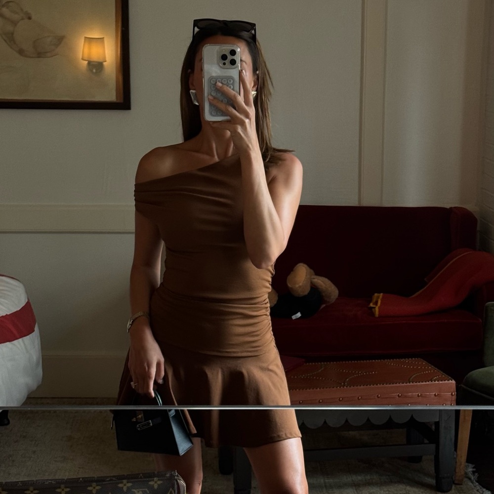 Zara Brown Off-Shoulder Mini Dress